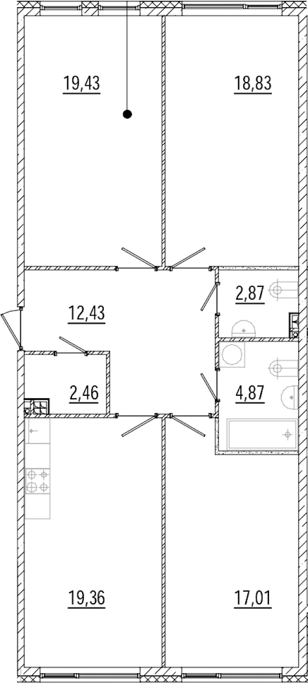 3-комнатная квартира 97.26 м², 3/8 эт., ЖК «Мануфактура James Beck»